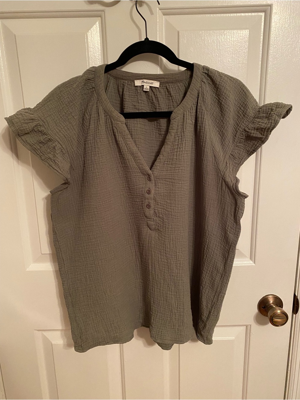 Madewell Olive Gauze Short-Sleeve Henley Top